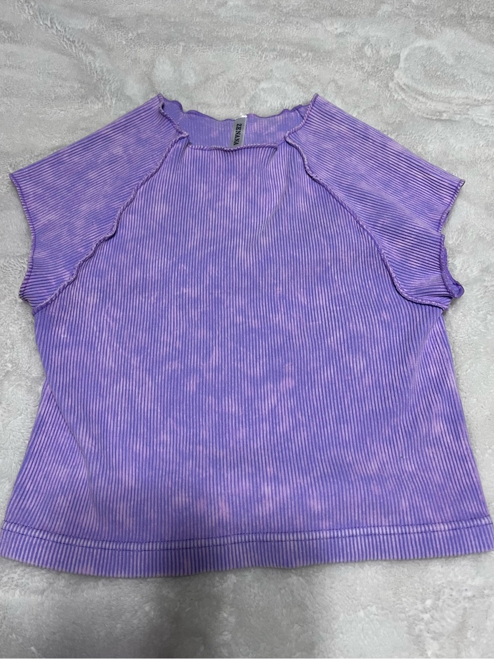 Zenana Outfitters Lavender Ribbed Short Sleeve Top